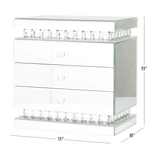Silver Wood Mirrored 3 Drawers Jewelry Box with Crystal Embellishments