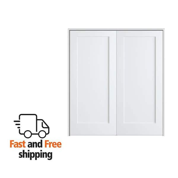 Shaker Flat Panel 36 in. x 80 in. Both Active Solid Core Primed Composite Double Prehung French Door w/ 4-9/16 in. Jamb