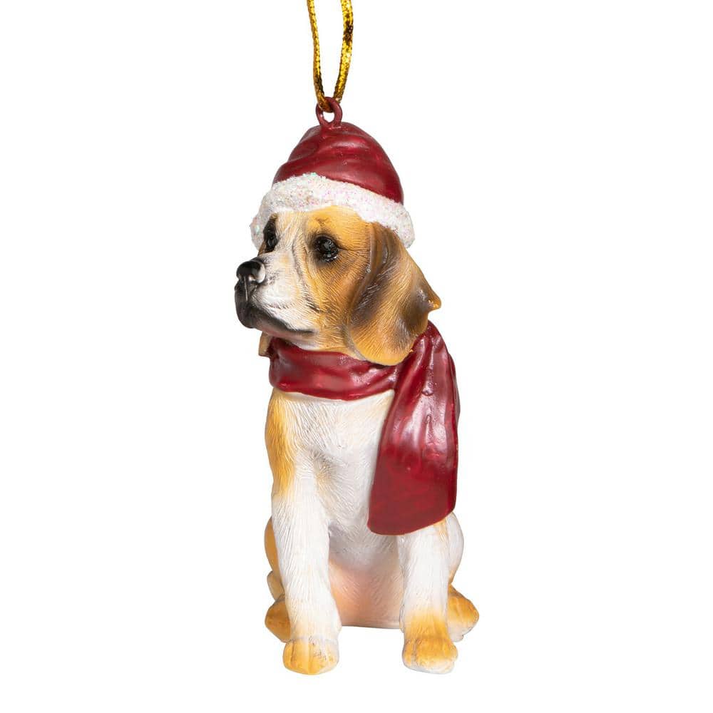 Festive Beagle Dog Ornament with Santa Hat and Scarf