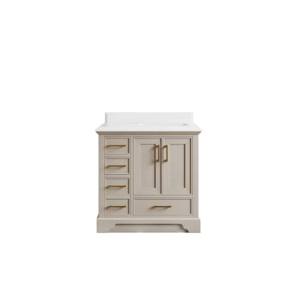 Willow Collections Charlotte 36 in. Right Offset Sink Freestanding Fine Grain Bath Vanity with White Qt. Top Unassembled