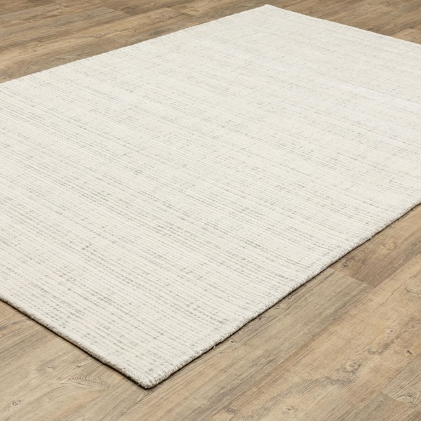 Civic Ivory 8 ft. x 10 ft. Geometric Stripe Viscose-Wool Blend Mixed-Pile Indoor Area Rug