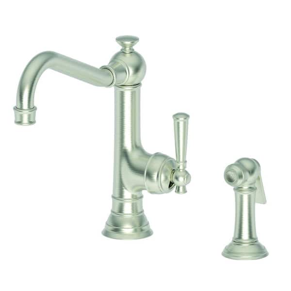 Newport Jacobean Single-Handle Standard Kitchen Faucet with Side Sprayer in Satin Nickel