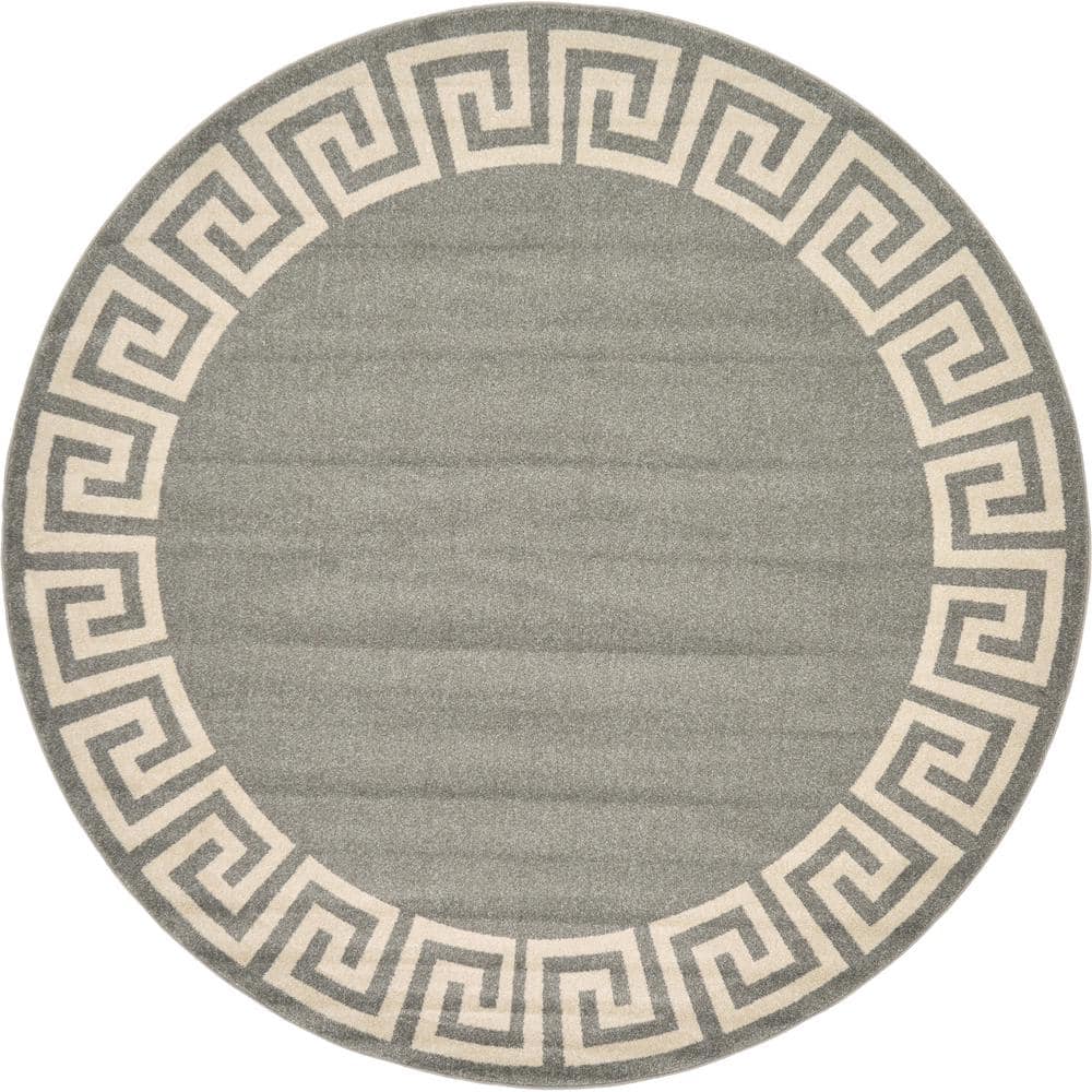 Hera Collection 8' Round Gray Geometric Indoor Rug