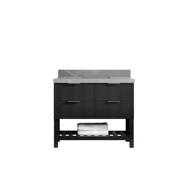 Willow Collections Catalina 42 in. W x 22 in. D x 36 in. H Bath Vanity in Black with 2" Piatra Quartz Top