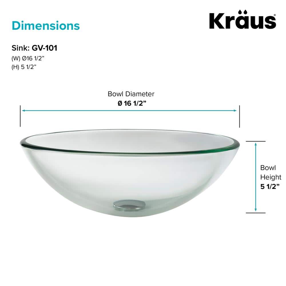 Clear Round Glass Vessel Bathroom Sink, 17-inch