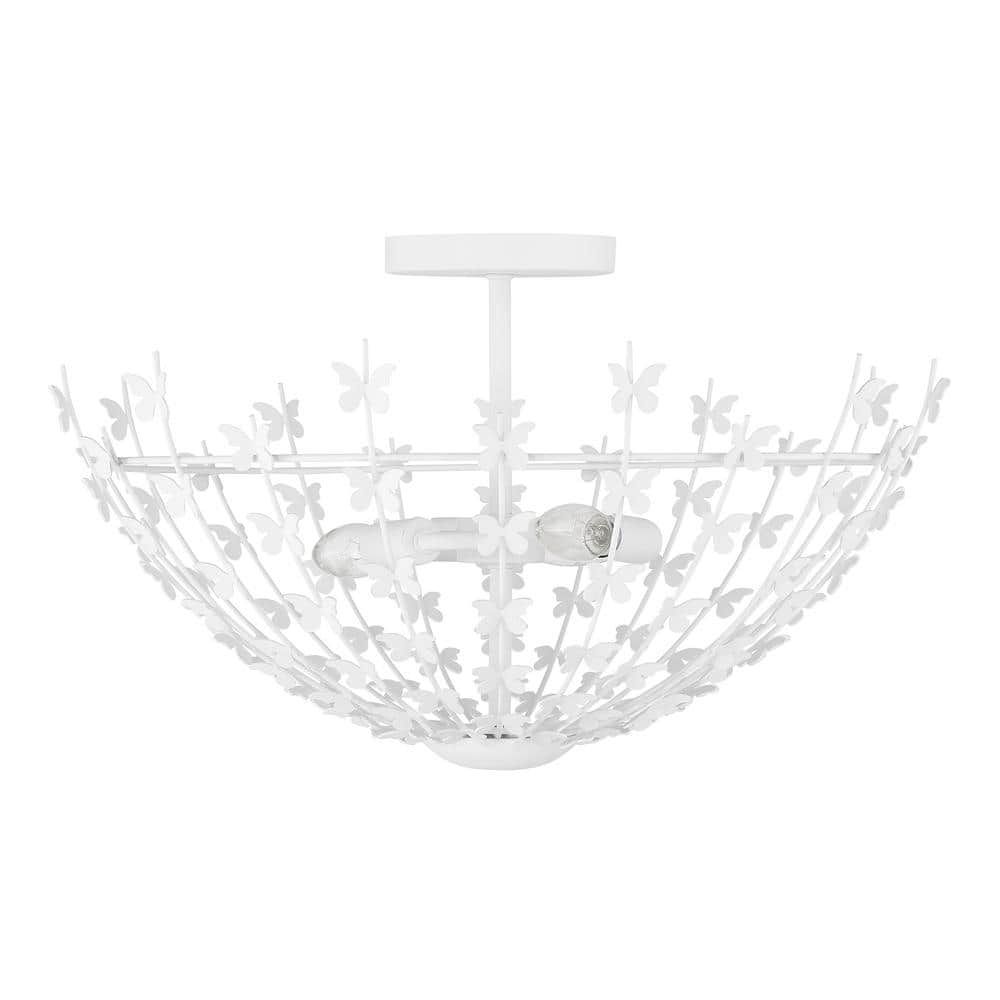 Bisque White Butterfly 3-Light Bowl Ceiling Light