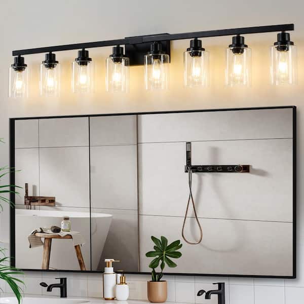 51.2 in. 8-Light Black Modern Bathroom Vanity Light with Clear Glass Shade