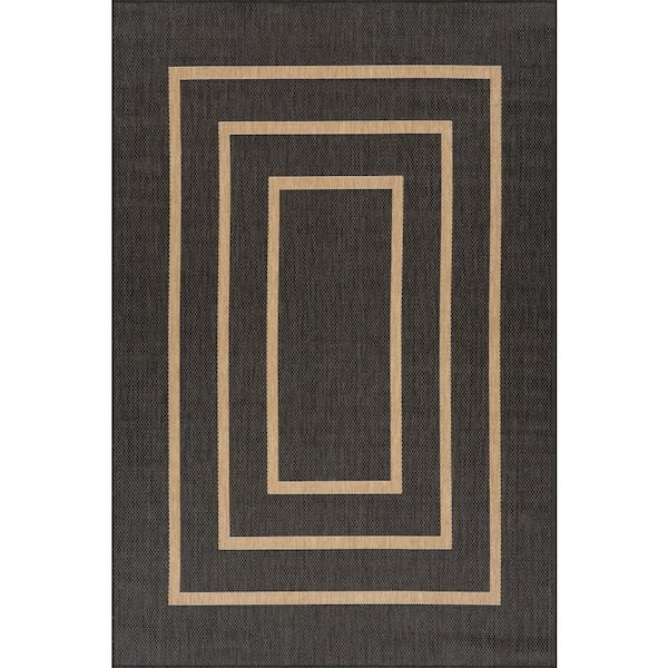 Arissea Bordered Grey 5 ft. x 8 ft. Outdoor Area Rug