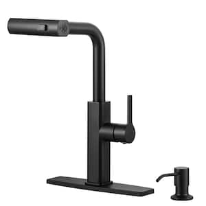 3 Modes Single Handle Pull Down Sprayer Kitchen Faucet with Soap Dispenser in Matte Black