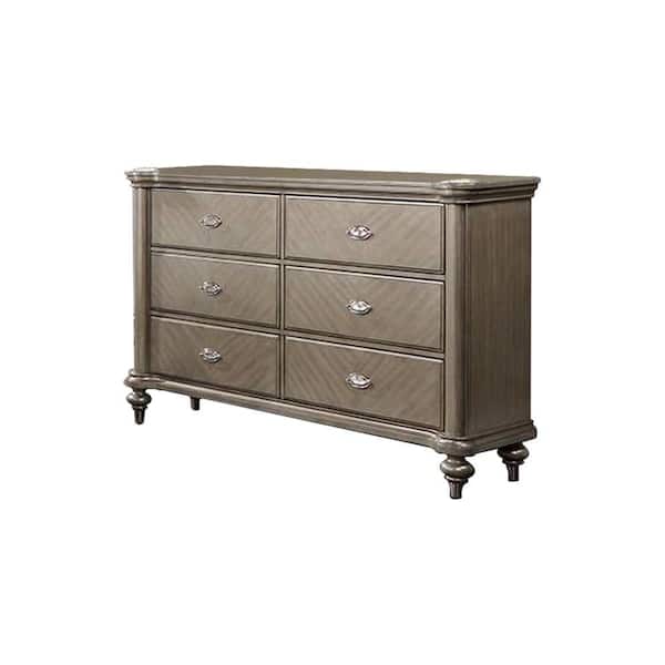 Benjara Brown 6-Drawer Classic Pine Wood Dresser with Chevron Pattern