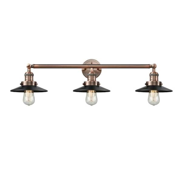 Railroad 32 in. 3-Light Antique Copper Vanity Light with Metal Shade