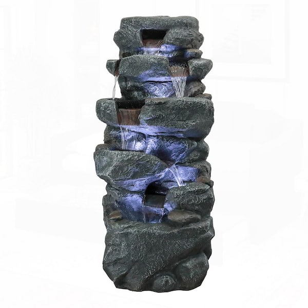 Classical 40.5in.H Concrete 5-Tier Tiered Fountain with with Built-In LED Lights,for Patio, Yard,Indoor/Outdoor Decor