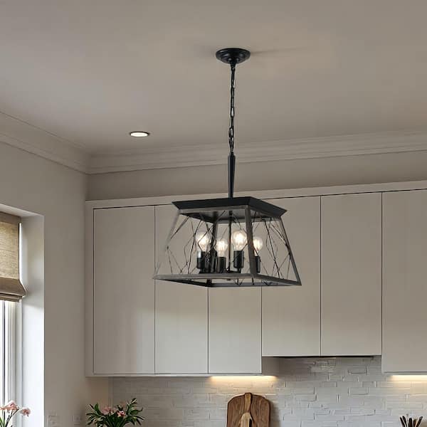 16 in. 4-Light Matte Black Finish and Dark Walnut Fixture Color Chandeliers for Kitchen with No Bulbs included