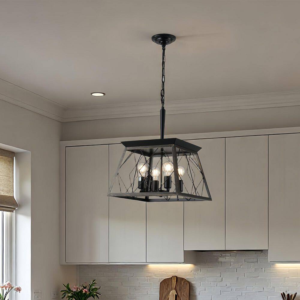 16 in. 4-Light Matte Black Finish and Dark Walnut Fixture Color Chandeliers for Kitchen with No Bulbs included price history on PriceWatchPro