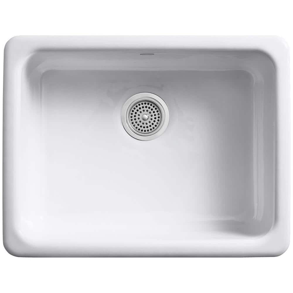 White Cast Iron Drop-In Single Bowl Kitchen Sink