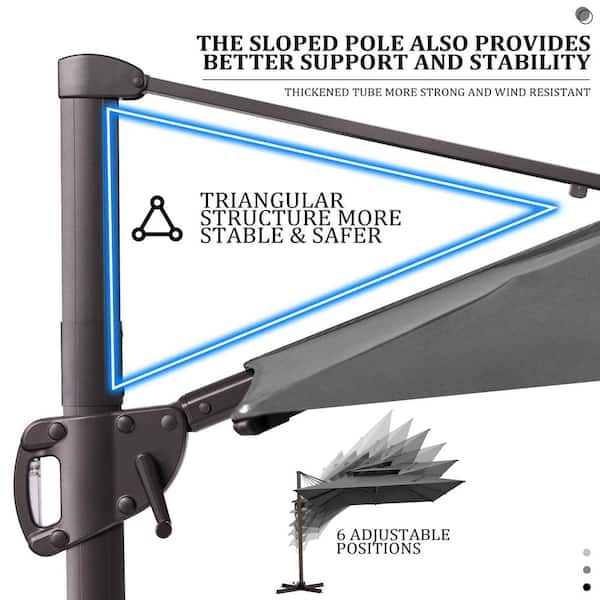 10.5 ft. 2-Tier Square Aluminum Outdoor Cantilever Patio Umbrella 360° Rotation in Dark Gray with Base