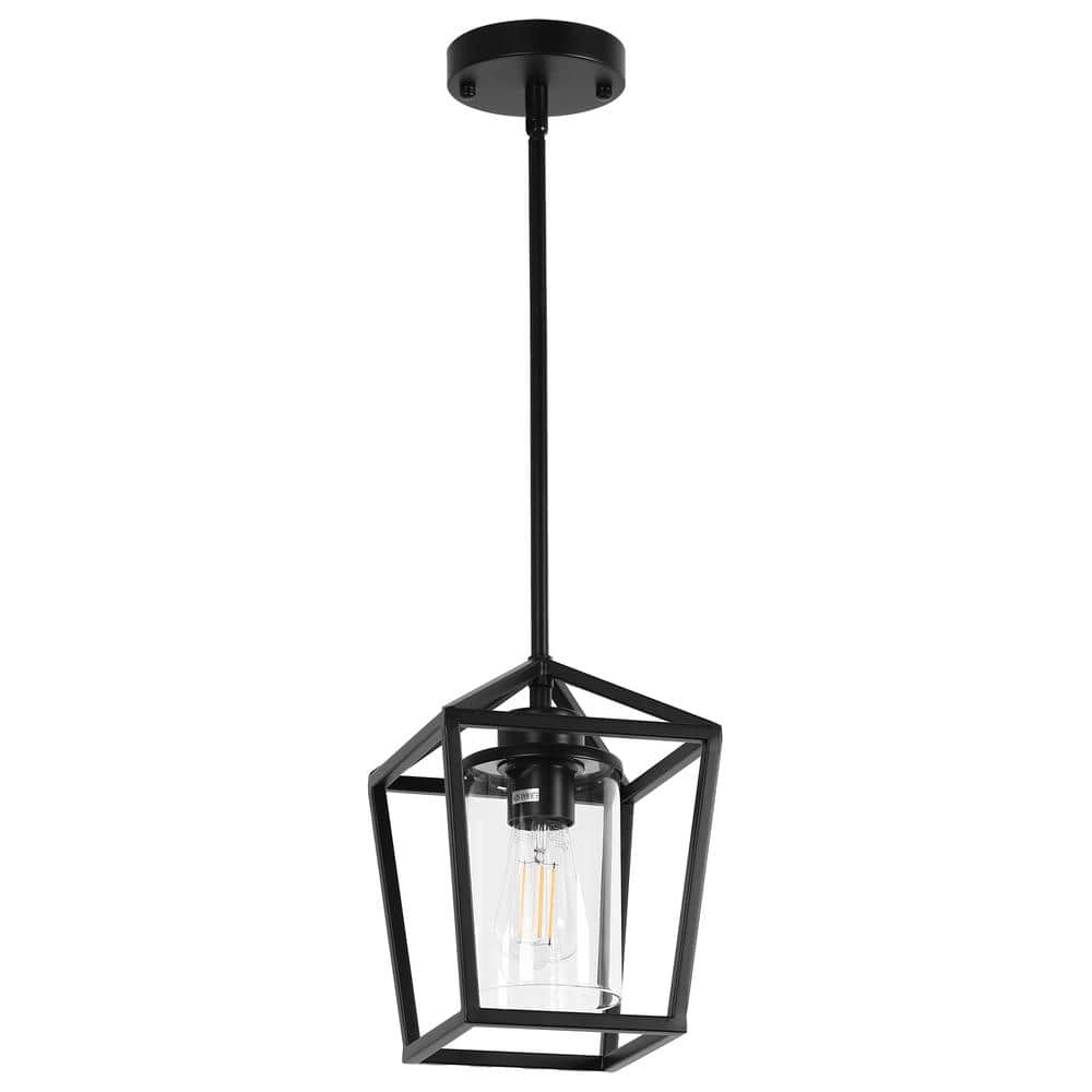 1-Light Matte Black Modern Farmhouse Cage Lantern Pendant Light with Clear Glass Shade for Dining Room price history on PriceWatchPro