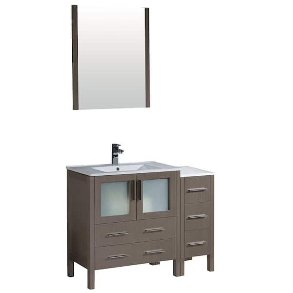 Fresca Torino 42 in. Vanity in Gray Oak with Ceramic Vanity Top in White with White Basin and Mirror (Faucet Not Included)