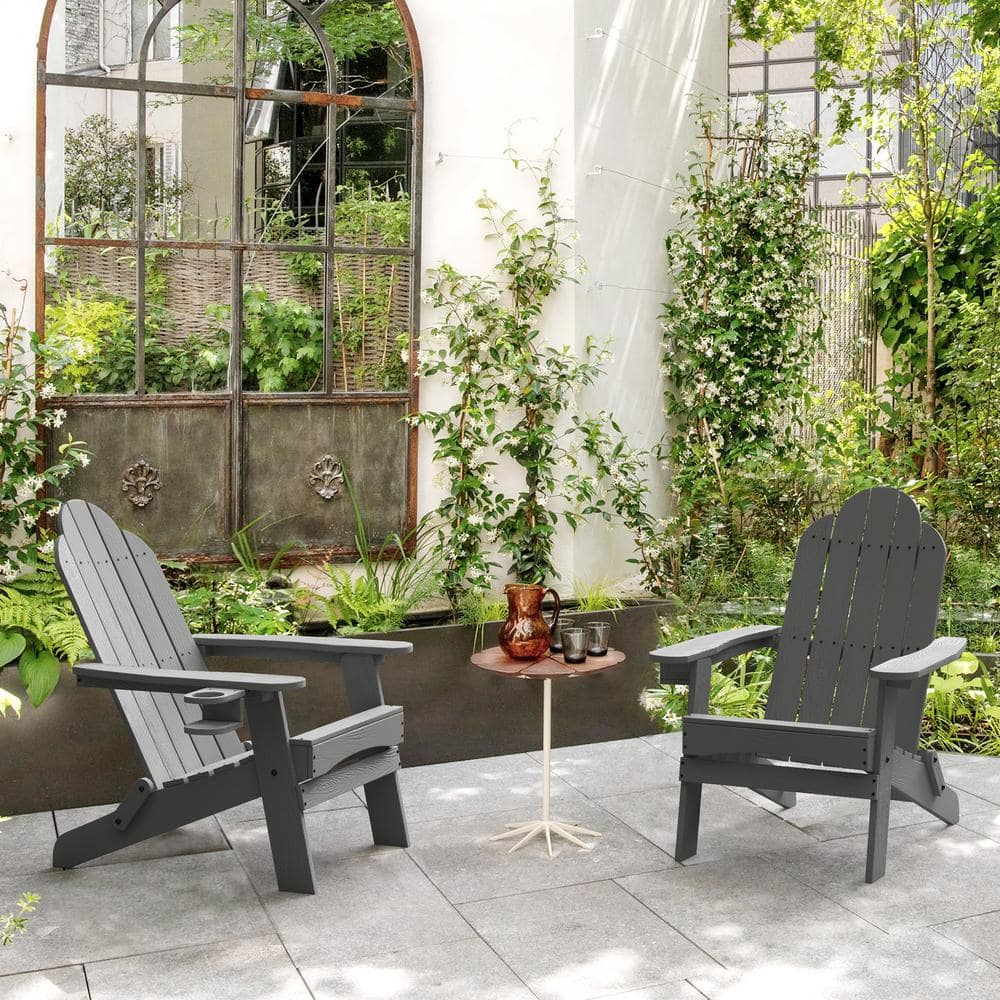 Miranda Dark Gray Foldable Recycled Plastic Outdoor Patio Adirondack Chair with Cup Holder for Yard/Firepit/Pool(2Pack) price history on PriceWatchPro
