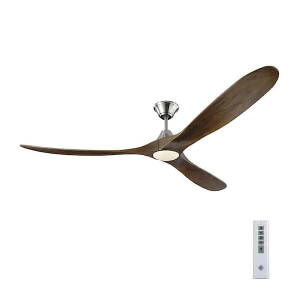 Generation Lighting Maverick Max LED 70 in. Integrated LED Indoor/Outdoor Brushed Steel Ceiling Fan with Dark Walnut Blades with Remote