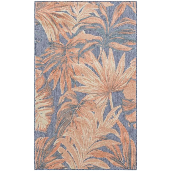 Rose Blue Rug Nourison Aloha Blue Rose 3 ft. x 4 ft. Palmette Contemporary Area Rug ...