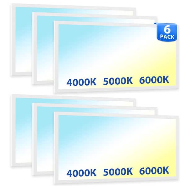 6-Pack 2 ft. x 4 ft. 6250 Lumen Dimmable Integrated LED Flat Panel Ceiling Flush Mount Fixture with Selectable 3CCT