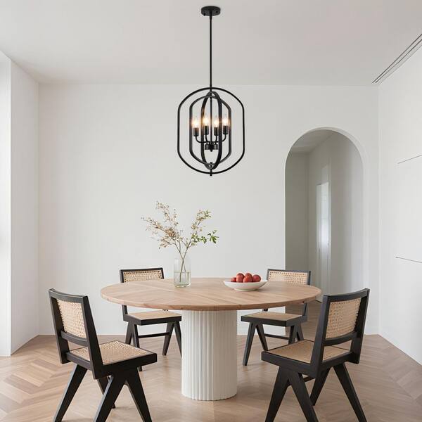 ETONIMERR 4-Light 16 in. Black Modern Geometric Chandelier