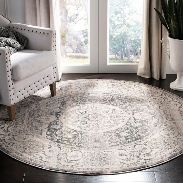 Vintage Persian 5 ft. x 5 ft. Dark Gray/Ivory Distressed Medallion Round Area Rug