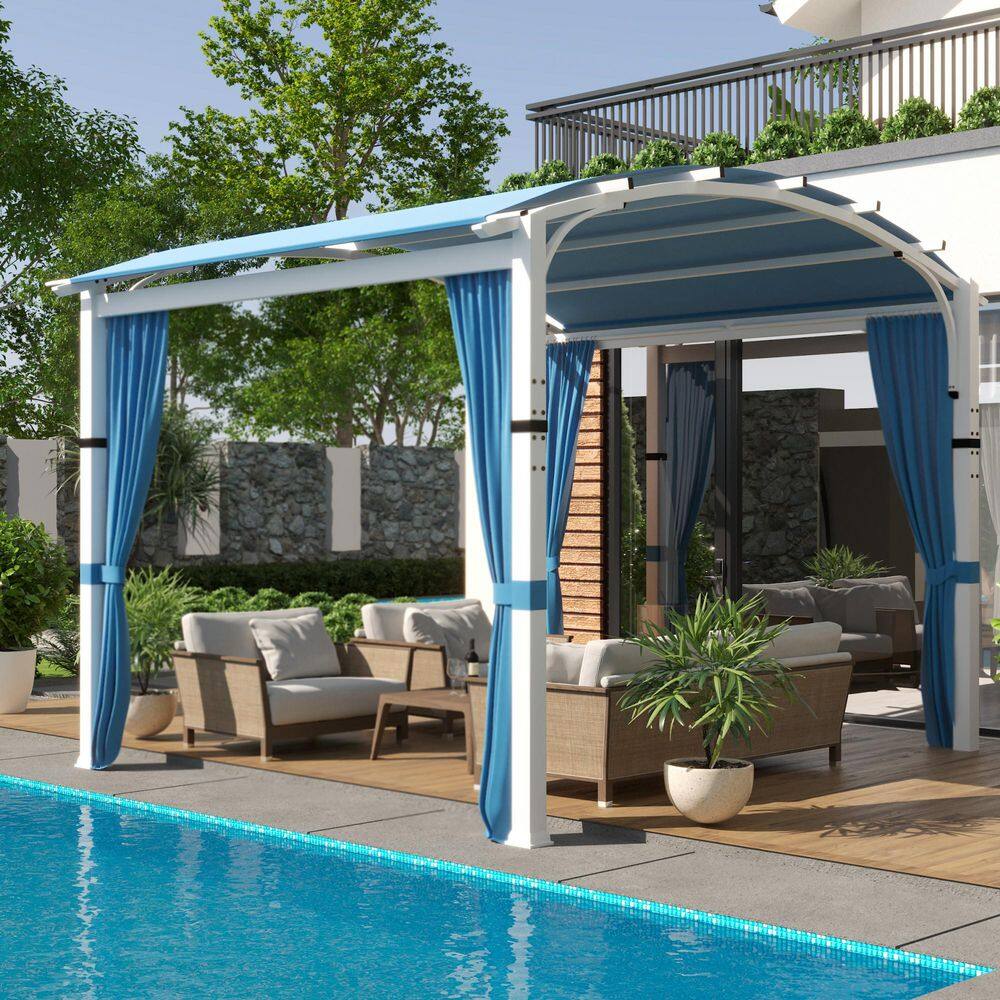10 ft. x 10 ft. Outdoor Steel Frame Patio Gazebo with Blue Curtain and Canopy Soft Top price history on PriceWatchPro