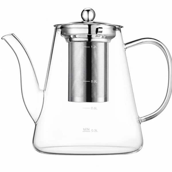 Elegant 5-Cup Clear Heat-Resistant Borosilicate Glass Teapot, 304 Stainless Steel Infuser Stovetop and Microwave Safe