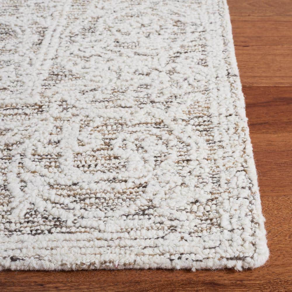 Ivory Abstract Hand-Tufted Wool Area Rug, 8' x 10'