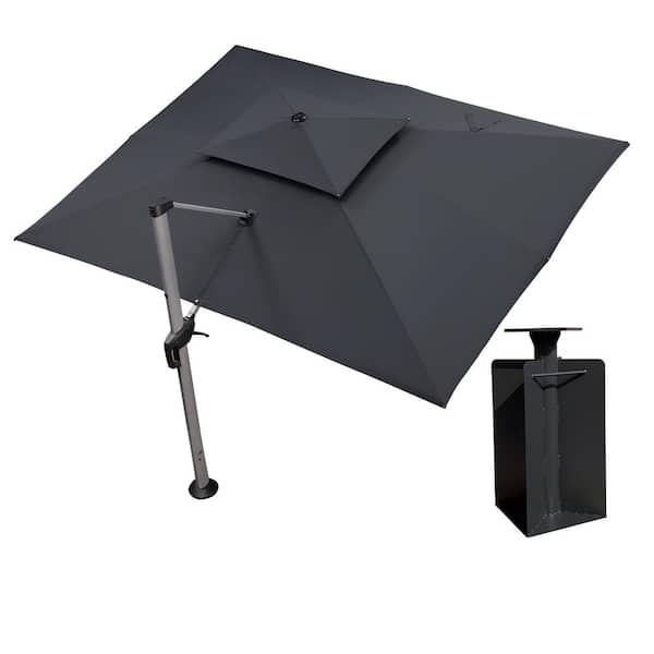 PURPLE LEAF 10 ft. x 13 ft. High-Quality Aluminum Cantilever Polyester Outdoor Patio Umbrella with Base in Ground, Gray