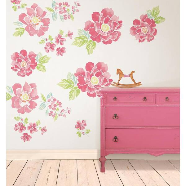 WallPops Pink Sitting Pretty Flowers Wall Art Kit