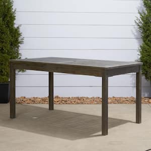 Teak Gray Outdoor Rectangular Hand-Scraped Wood Patio Dining Table, Acacia Hardwood Dining Table