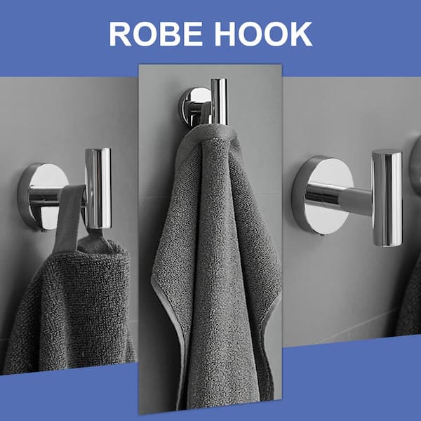 6-Piece Silver Bathroom Accessory Set – Adjustable Towel Bar (15.16–25.2"), 2 Toilet Paper Holders, 2 Robe/Towel Hooks, Towel Ring & Clothes Hook, 304 Stainless Steel