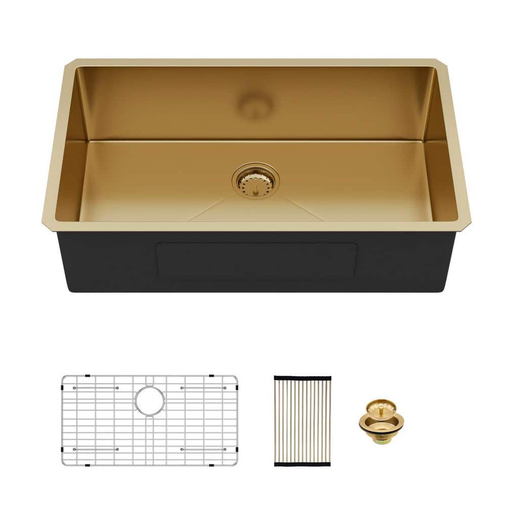 Undermount Sink  32 in. x 19 in. Single Bowl 16-Gauge Stainless Steel Kitchen Sink in Gold price history on PriceWatchPro