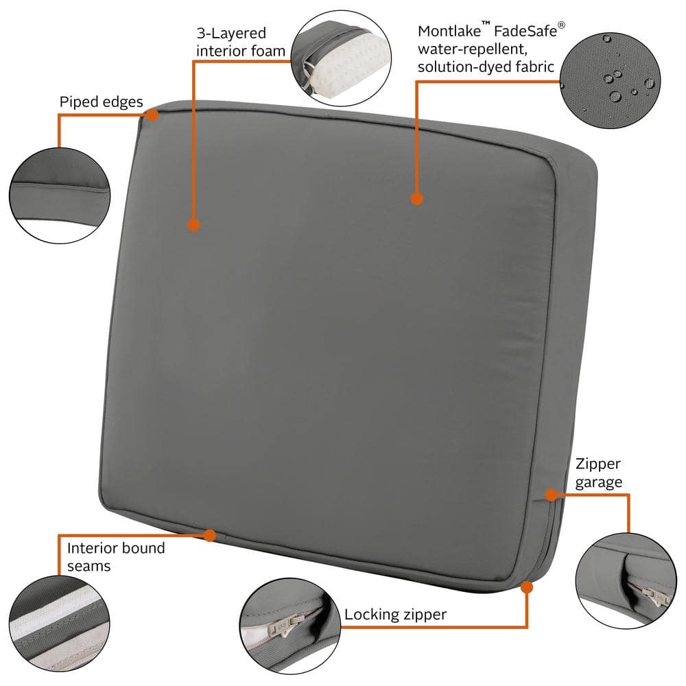 Light Charcoal Water-Resistant Patio Lounge Back Cushion