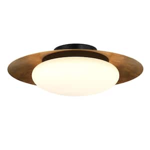 Zinola 18 in. 1-Light Sand Black and Halcyon Gold LED Flush Mount with Etched Opal Glass Shade and No Bulbs Included