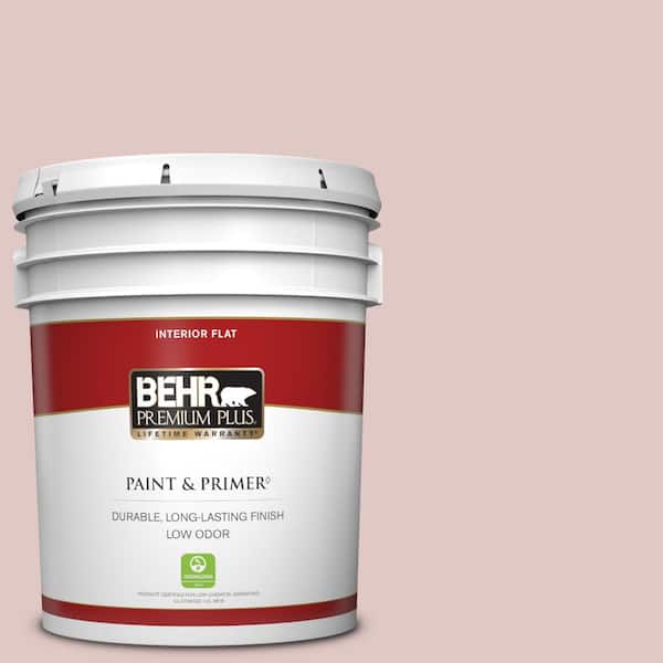 BEHR PREMIUM PLUS 5 gal. #160E-2 Pink Water Flat Low Odor Interior Paint & Primer