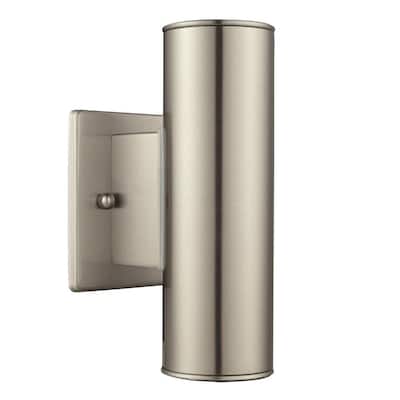 Riga 2-Light Stainless Steel Outdoor Integrated Wall Lantern Sconce Cylinder