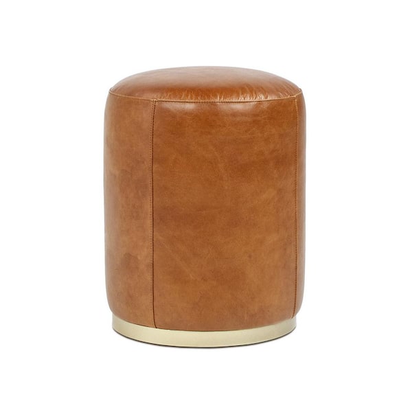 Jennifer Taylor Nico 16 in. Round Leather Ottoman Stool, Camel