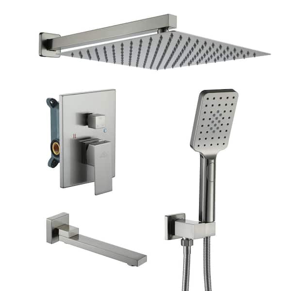 CASAINC 3-Spray Patterns with 2.5 GPM 12 in. Wall Mount Dual Shower Heads with Spot Resist in Brushed Nickel