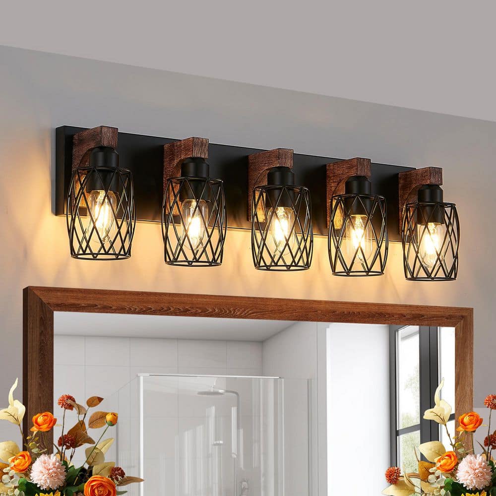 31 in. Industrial Vintage 5-Light Vanity Light, Farmhouse Bathroom Wall Sco
