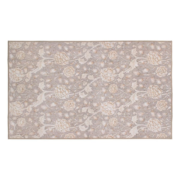 My Magic Carpet Kalini Floral Natural Floral Washable 3 ft. x 5 ft. Area Rug