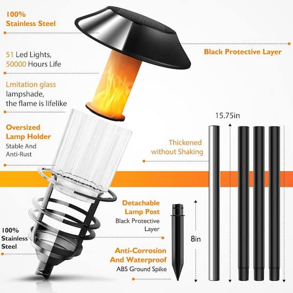 SenQWFa Black Metal Solar Outdoor Torches with Flickering SenQWFa Black Metal Solar Outdoor Torches with Flickering