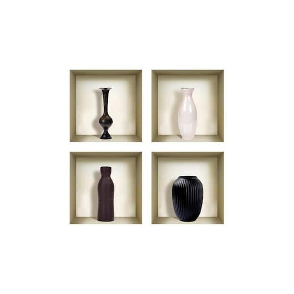 HomeRoots 16 in. x 16 in. Brown, Black Faux Niche Peel and Stick Wall Art 4-Piece