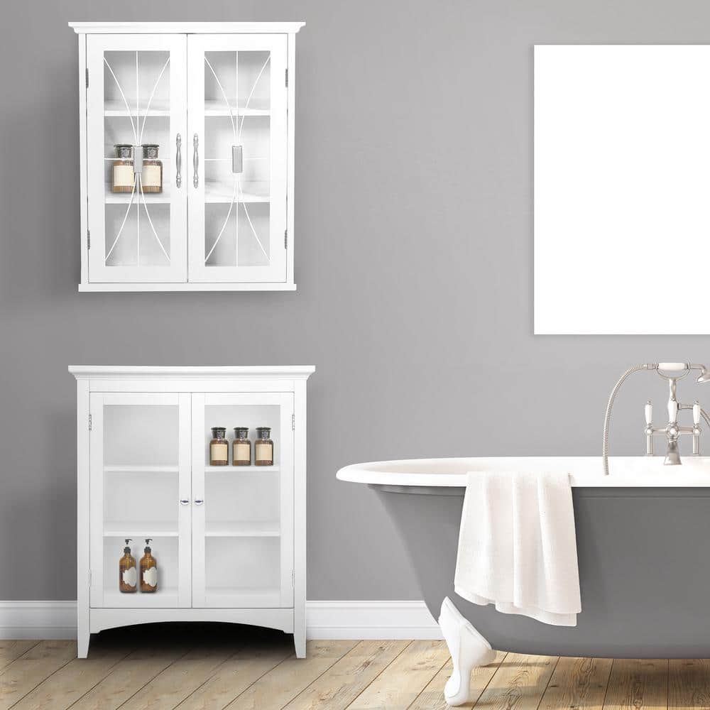 White Engineered Wood Wall Cabinet with Tempered Glass Doors