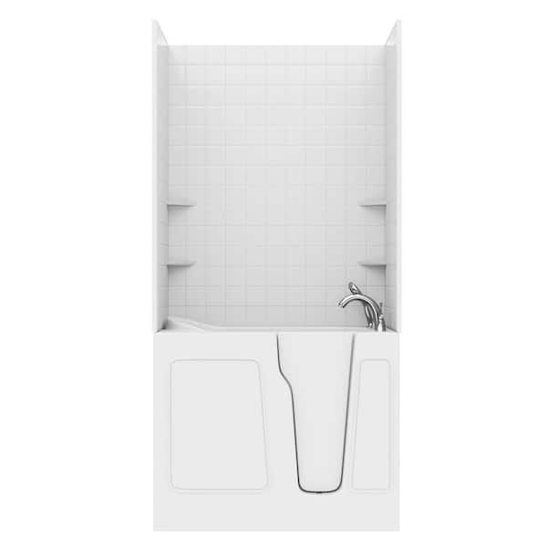 Rampart Wall Series 26 in. x 46 in. Right Drain Air Jetted Bathtub in White with 4 in. Tile Shower Wall Kit