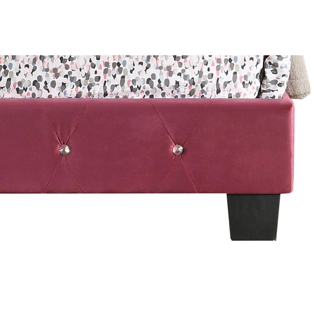 Cherry Velvet Tufted Upholstered Full Panel Bed