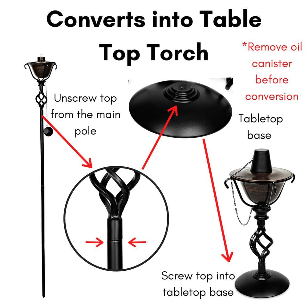 Bronze and Black Iron Outdoor Tiki Torches, Set of 2